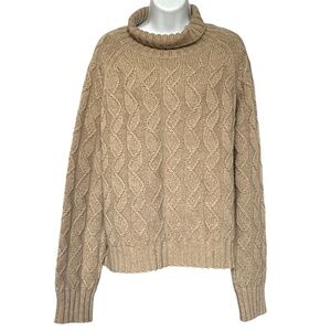 Rumere Sweater Turtleneck 100% Cashmere Cable Knit Dark Beige Tan Size 44